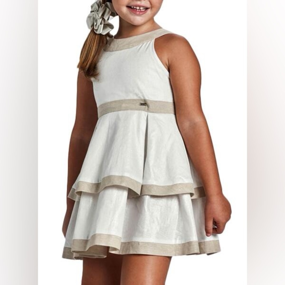 Mayoral Elegant White and Tan Kids Dress